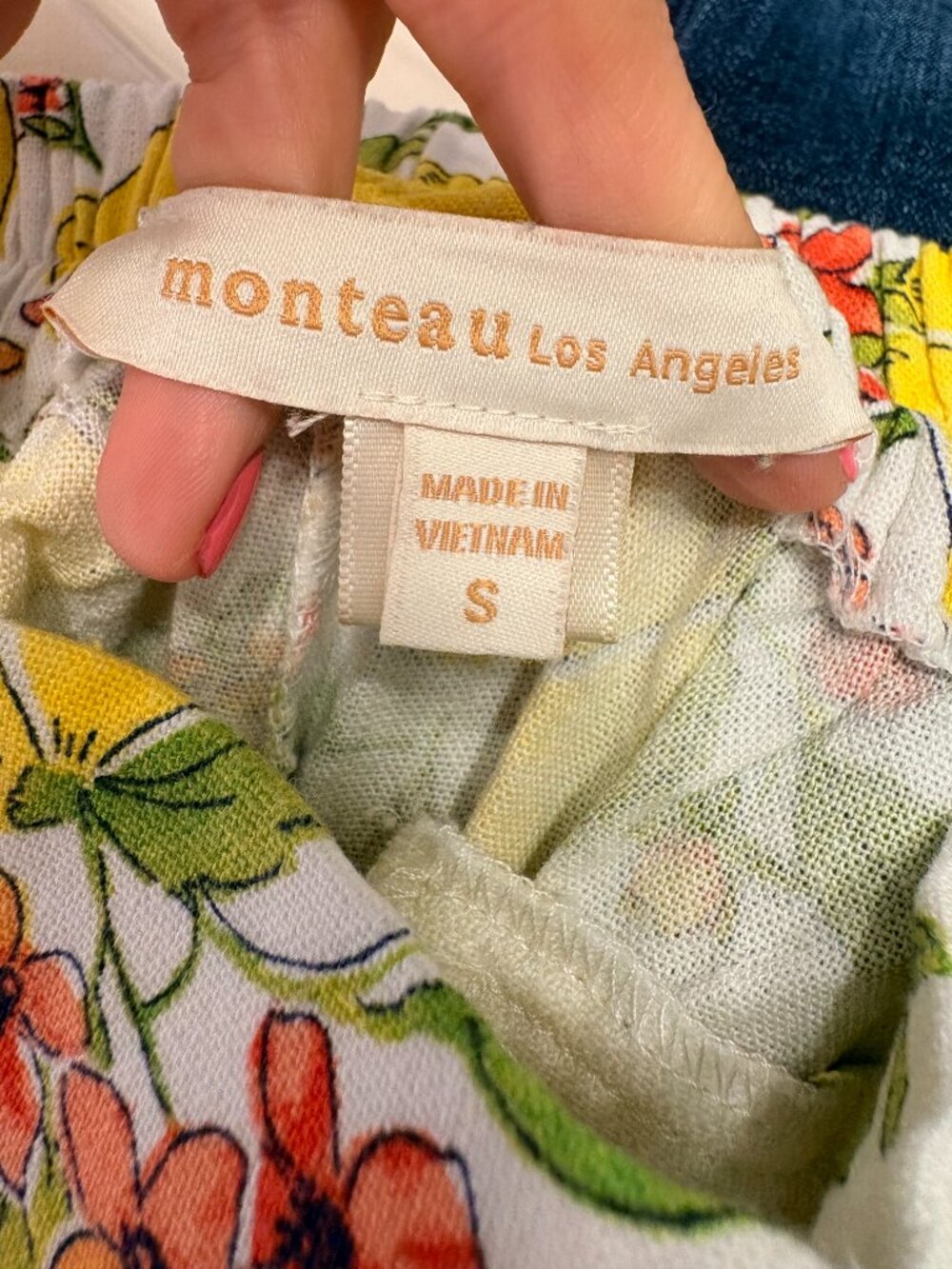 Monteau Los Angeles Yellow Lemon Floral Linen Blend Shorts Cottagecore Small - Picture 5 of 7
